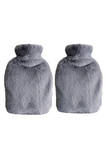 Sia 2 Pcs Hot Water Bag with Side Pocket Gray Plush Warm Compress 27X17X2Cm 1 Liter