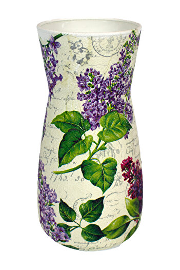 Kumiko Art Vase decorated with lilac, 10x10x20 cm
