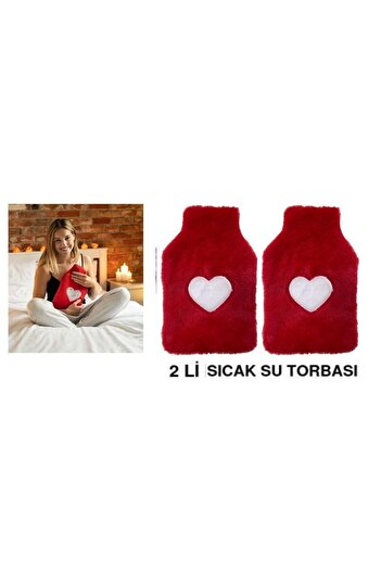 Sia 2 Pcs Hot Water Bag with Plush Heart, Red Thermal Bag 27X17X2Cm 1 Liter