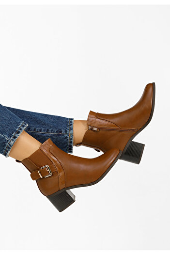 B T Shoes Μποτάκια με χοντρό τακούνι Jessenia ταμπά