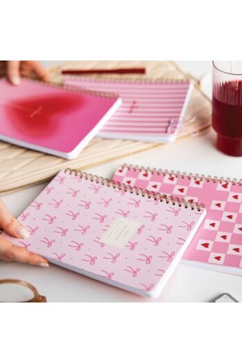 STOREMAX Snshop A5 Spiral Bound Cardboard Cover Set of 4 Checkered School Notebook 80 Sheets - Lesson Planned Pink Kurd