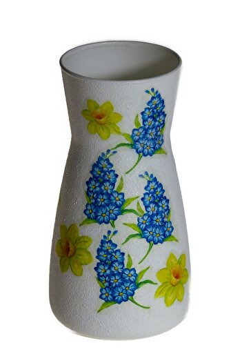 Kumiko Art Vase decorated with hyacinths and daffodils, 10x10x20 cm