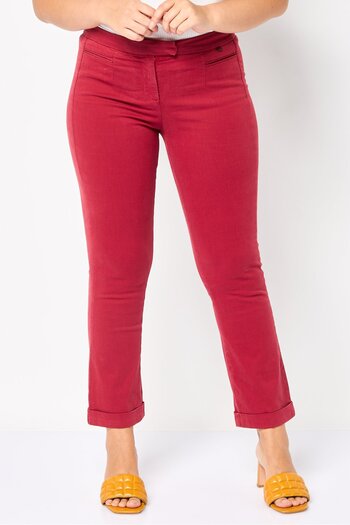 Harmont & Blaine Women Slim Fit Solid Stretchable Cropped Pant, Red