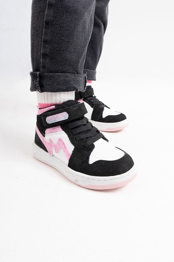 mnpc Unisex Çocuk Siyah-Pembe Hakiki Deri Anatomik Günlük Bot