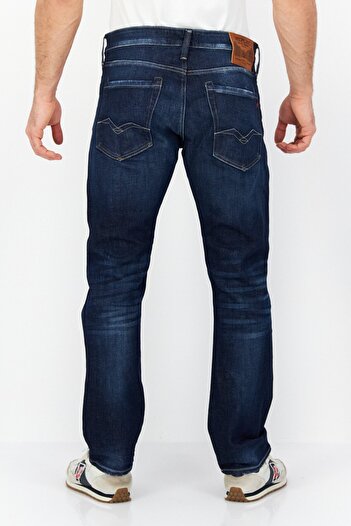 Replay Men Regular Fit Washed Stretchable Jeans, Navy