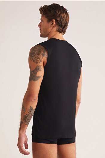 Kom Barny Men's V-Neck Zero Sleeve Cotton 2-Piece Undershirt Set