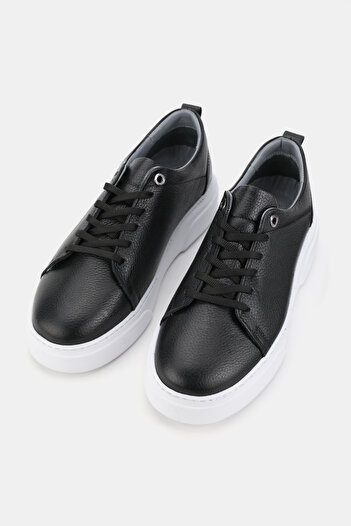 TUNAELLİ Men's Black Khaki Natural Leather Sneaker Lace up Shoes