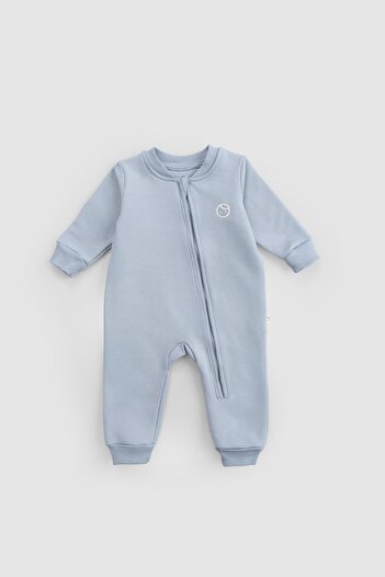 Little Gusto Organic Cotton Wool Inside Blue Zippered Baby Romper