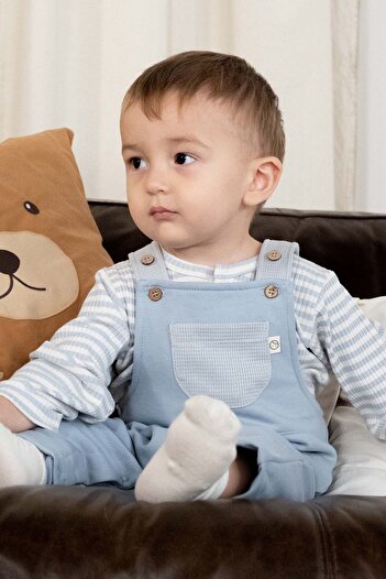 Little Gusto Organic Cotton Baby Salopet with Fluffy Inside Blue