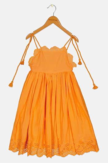 Miss Toddlers Girl Embroidered Sleeveless Dress, Orange