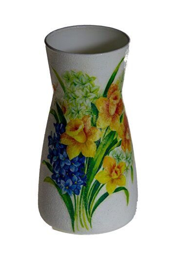 Kumiko Art Vase decorated with hyacinths and daffodils, 10x10x20 cm