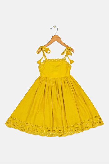 Miss Toddlers Girl Eyelet Dress, Mustard