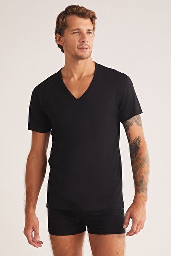 Kom Enrico Men's V-Neck Short Sleeve 100% Cotton 2-Piece Tshirt Set