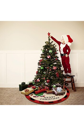 Flippy Christmas Tree Skirt, Flippy, Soft Fabric, with Ribbon Fasteners, Gnome Design, Multicolor, 90 cm Di