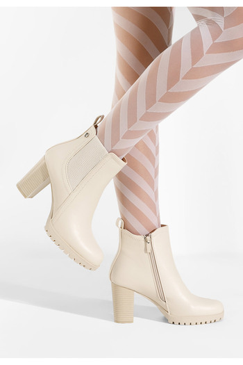 B T Shoes Μποτάκια με χοντρό τακούνι Usiena μπεζ