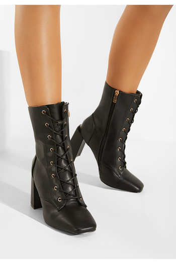 B T Shoes Μποτάκια γυναικεια με τακούνι Μαύρα Almeria