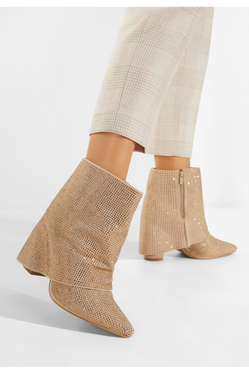 B T Shoes Μποτάκια με τακούνι χρυσο Domina