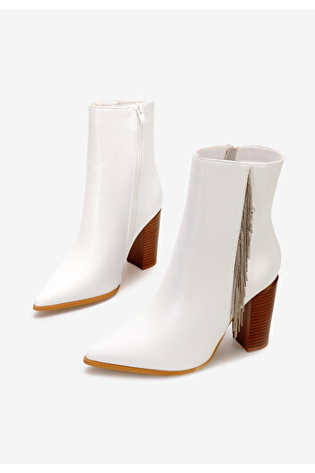 B T Shoes Μποτάκια με χοντρό τακούνι Pauletta λευκά