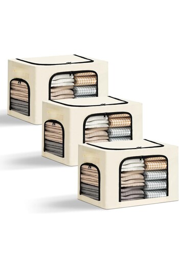 Flippy Storage Box with 3 Windows and Two-Way Zipper, Steel Frame, Waterproof, 38L, 42 x 30 x 30 cm,