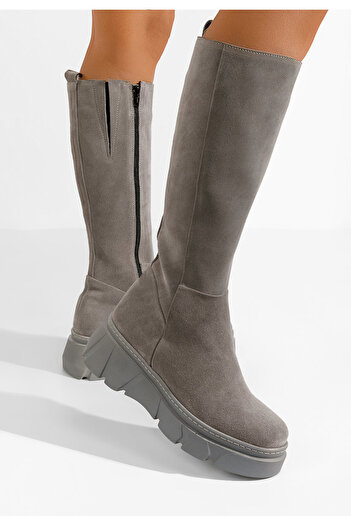 B T Shoes Šedé kozačky na platformě Lavinia V2