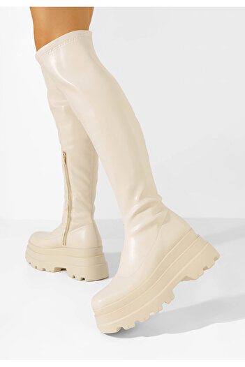B T Shoes Béžové kozačky na platformě Melyna