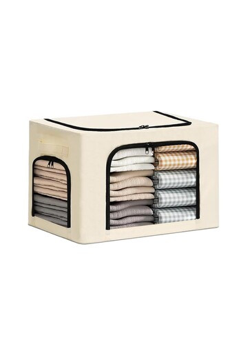 Flippy Storage Box with 3 Windows and Two-Way Zipper, Steel Frame, Waterproof, 38L, 42 x 30 x 30 cm,