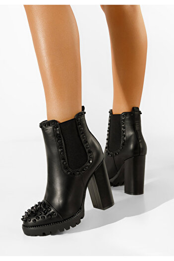 B T Shoes Μποτάκια με χοντρό τακούνι Μαύρα Sadine