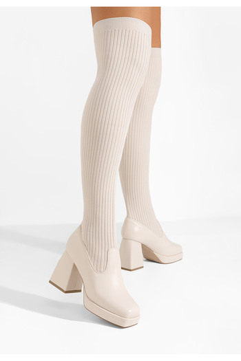 B T Shoes Ψηλές μπότες με χοντρό τακούνι Amarilla μπεζ