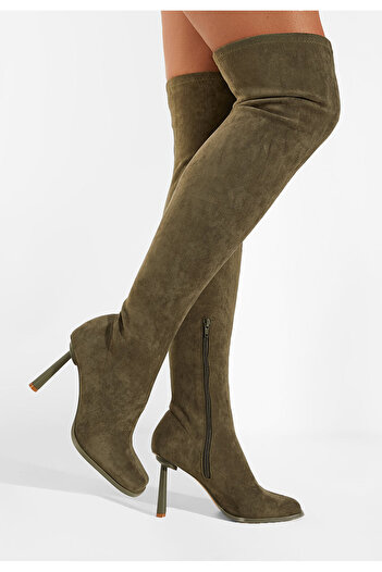 B T Shoes Cizme lungi cu toc subtire verzi Mincia