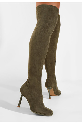 B T Shoes Cizme lungi cu toc subtire verzi Mincia