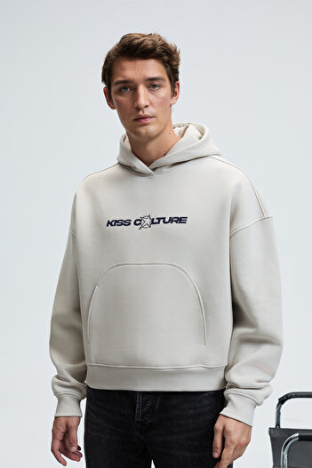 GRIMELANGE Truett Men's Hooded Oversize Gray Sweatshirt with Kangaroo Pockets on Front and Back