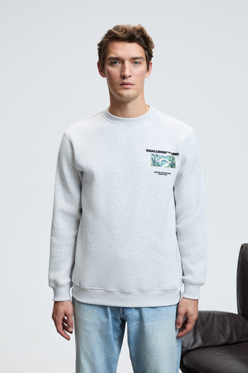 GRIMELANGE Alaric Men's Round Neck Front Printed Regular Fit Grimelange Sweatshirt