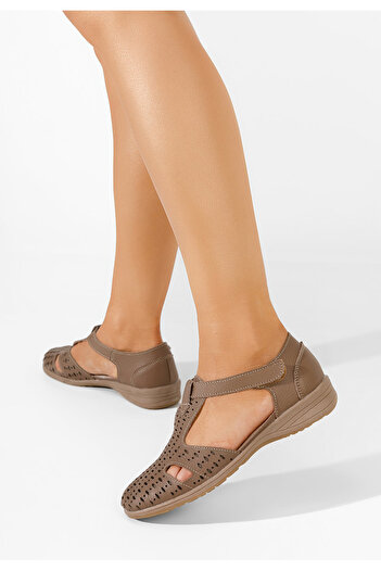 B T Shoes Women's leather ballerinas Zelina khaki