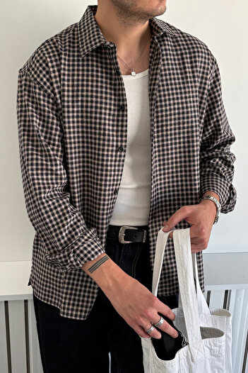 HYMAN Ανδρικό πουκάμισο Oversize 100% βαμβακερό καρό