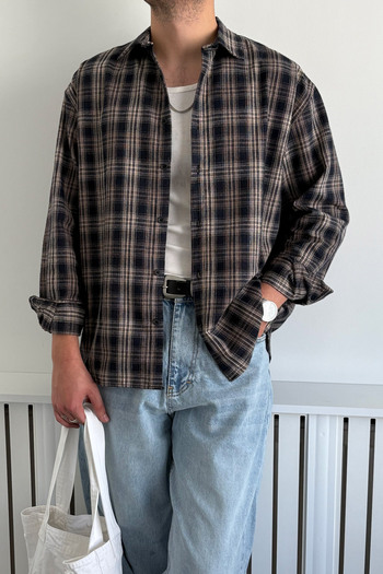 HYMAN Ανδρικό πουκάμισο Oversize 100% βαμβακερό καρό
