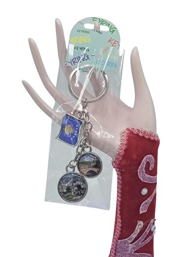 Dünyadan Hediyeler Kosovo Triple Epoxy Metal Double Sided Drop Keychain Kosovo