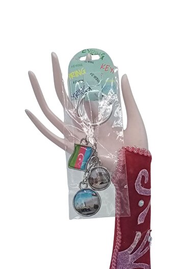 Dünyadan Hediyeler Azerbaijan Triple Epoxy Metal Double Sided Drop Keychain Azerbaijan