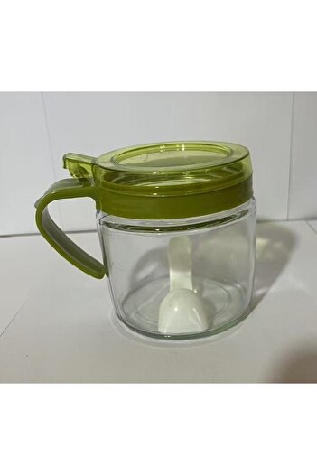 Flippy Condiment Container Flippy, Glass, 180 ml, with Handle and Spoon, Transparent Lid, Green
