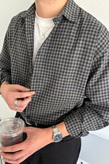 HYMAN Ανδρικό πουκάμισο Oversize 100% βαμβακερό καρό