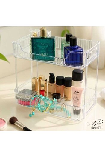Ar Armese 2 Tiers Makeup Organizer Multi-Purpose Decorative Cosmetic Jewelry Accessory Organizer Bathroom Shelf