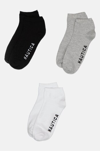 Nautica Men 3 Pair Brand Logo Low Cut Sock, Multicolor