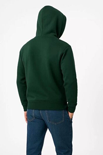 ELLA Men's Three Thread Hooded Kangaroo Pocket Sweatshirt Hoodie - Khaki