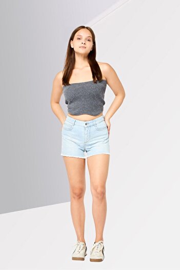 Stella McCartney Women Lightly Washed Denim Shorts, Light Blue