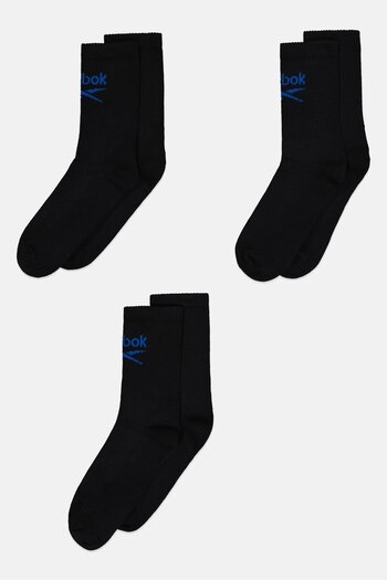 Reebok Men 3 Pairs Brand Logo Crew Socks, Black