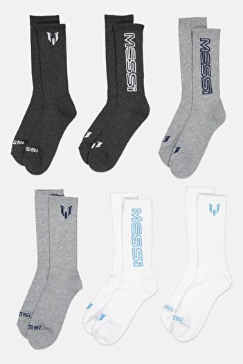 MESSİ Men 6 Pairs Brand Logo Cushioned Crews Socks, Multicolor