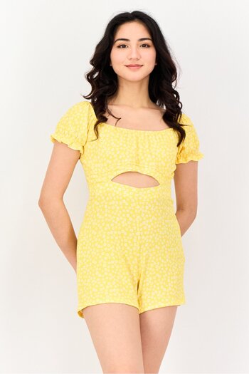 Don't Call Me Jennyfer Women Short Sleeve Floral Print Playsuit, Yellow