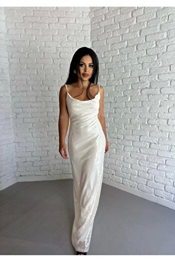 moneta boutique Γυναικείο φόρεμα με λεπτές τιράντες και μακριά παγιέτες