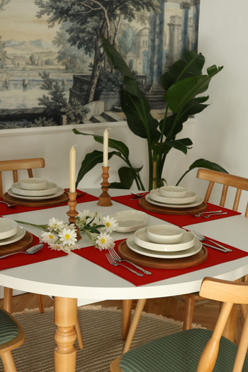Yakacihome 4-Piece Pera Red Duck Linen Washable, Stain-Resistant Supla American Service Set with Piping Detail