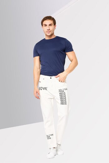 Diesel Men D-Vider SP2 Carrot Fit Printed Non Stretchable Jeans, White