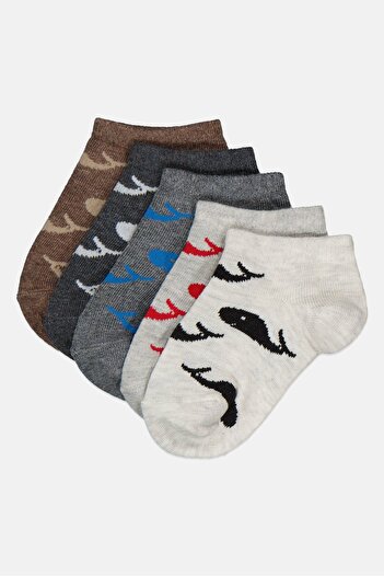 London Fog Kids Boy 5 Pairs Graphic Print Ankle Socks, Multicolor